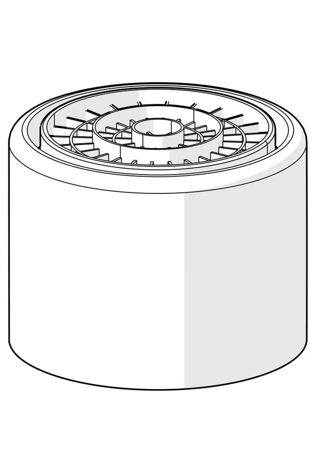 Sicht von oben auf einen runden Luftsprudler mit einem zentralen Innenring und mehreren radialen Lamellen. Das Produkt trägt das Logo der Marke HANSA.